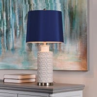 Ceramic Body Table Lamp with Metal Base and Blue Shade - Image 2