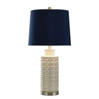 Ceramic Body Table Lamp with Metal Base and Blue Shade - Image 3