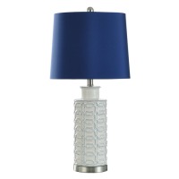 Ceramic Body Table Lamp with Metal Base and Blue Shade