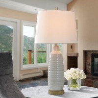 Whitewashed Ceramic Table Lamp w/ USB - Image 3