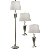 Set of 3 brush steel lamps 2 table and 1 floor